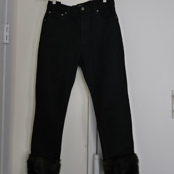 NWT ZARA Jeans Faux Fur Cuff HIGH-RISE - Picture 3 of 8
